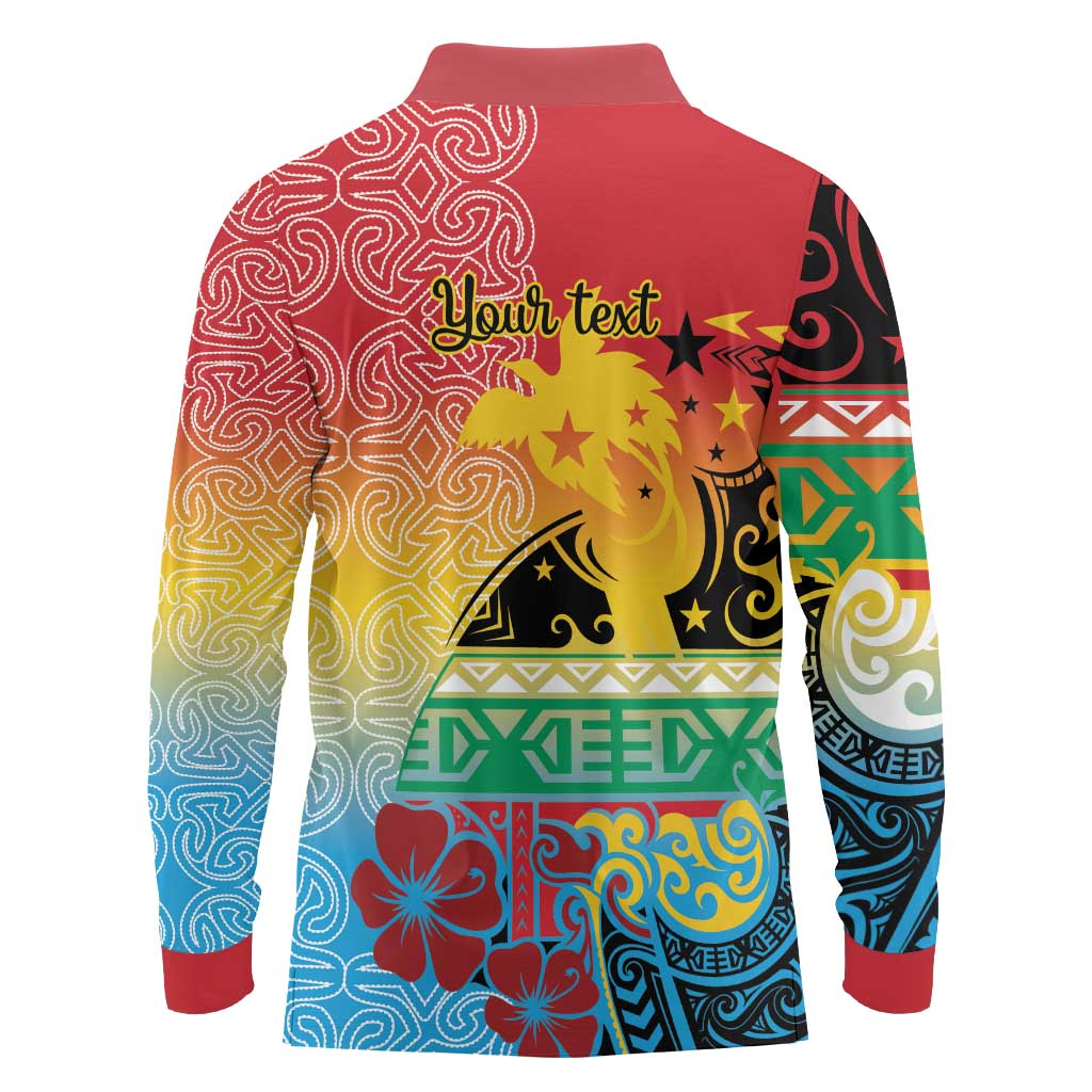 Personalised Torba PNG Day Long Sleeve Polo Shirt Oro Tapa Pattern - Polynesian Pride