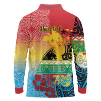 Personalised Torba PNG Day Long Sleeve Polo Shirt Oro Tapa Pattern - Polynesian Pride