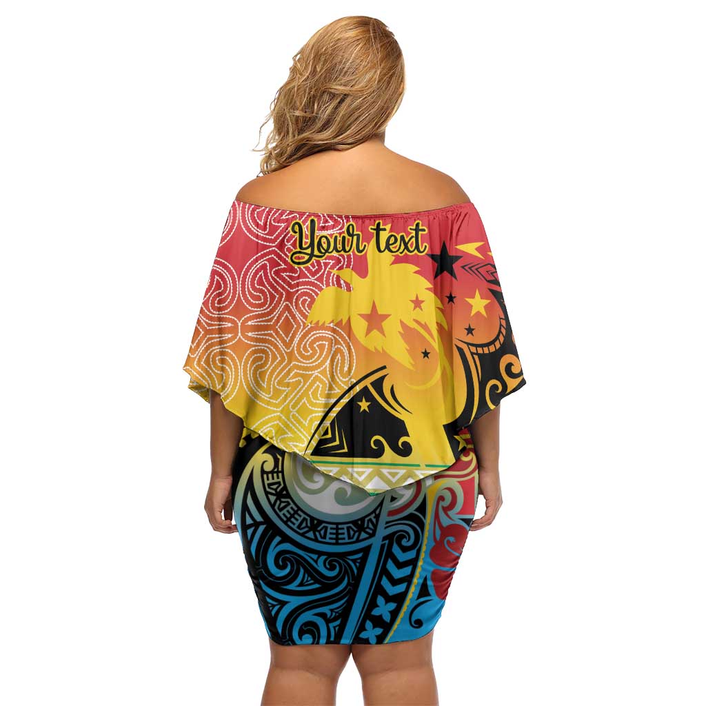 Personalised Torba PNG Day Off Shoulder Short Dress Oro Tapa Pattern - Polynesian Pride