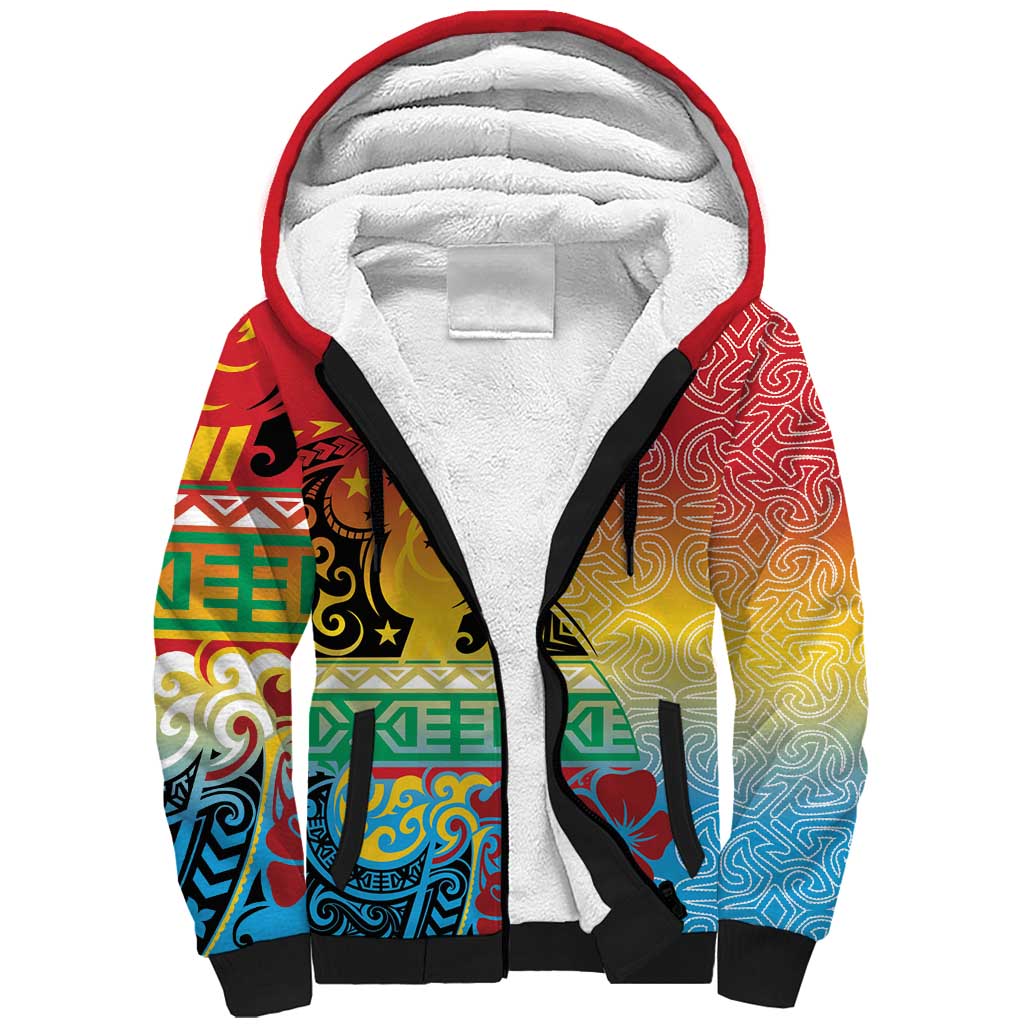 Personalised Torba PNG Day Sherpa Hoodie Oro Tapa Pattern - Polynesian Pride