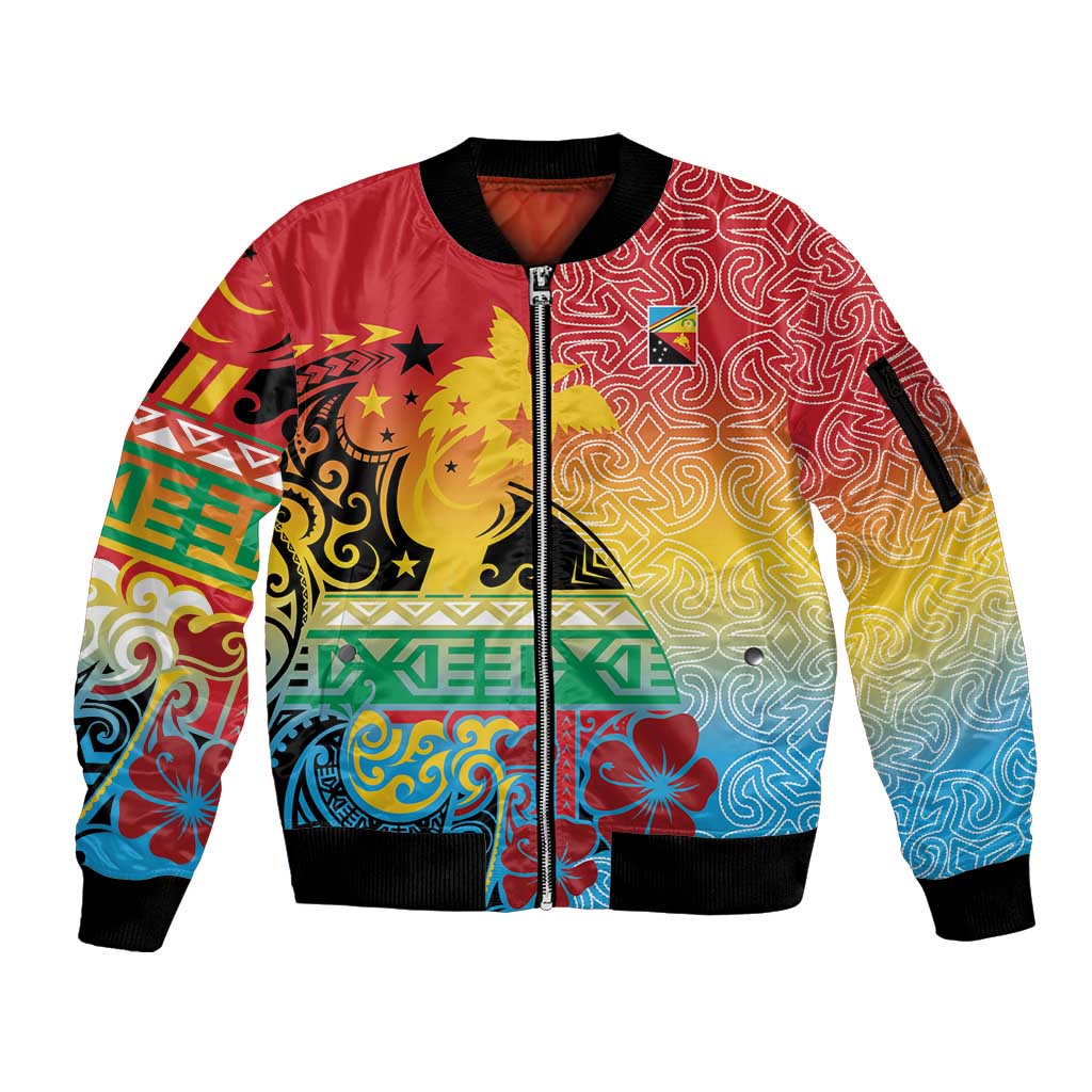 Personalised Torba PNG Day Sleeve Zip Bomber Jacket Oro Tapa Pattern - Polynesian Pride