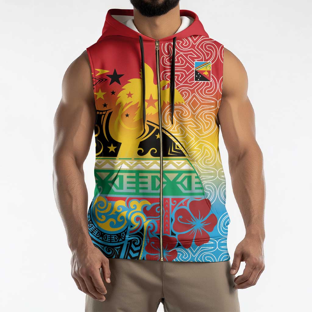 Personalised Torba PNG Day Sleeveless Zip Hoodie Oro Tapa Pattern - Polynesian Pride
