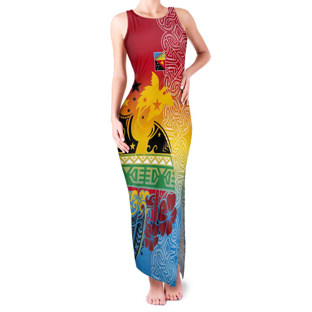 Personalised Torba PNG Day Tank Maxi Dress Oro Tapa Pattern - Polynesian Pride