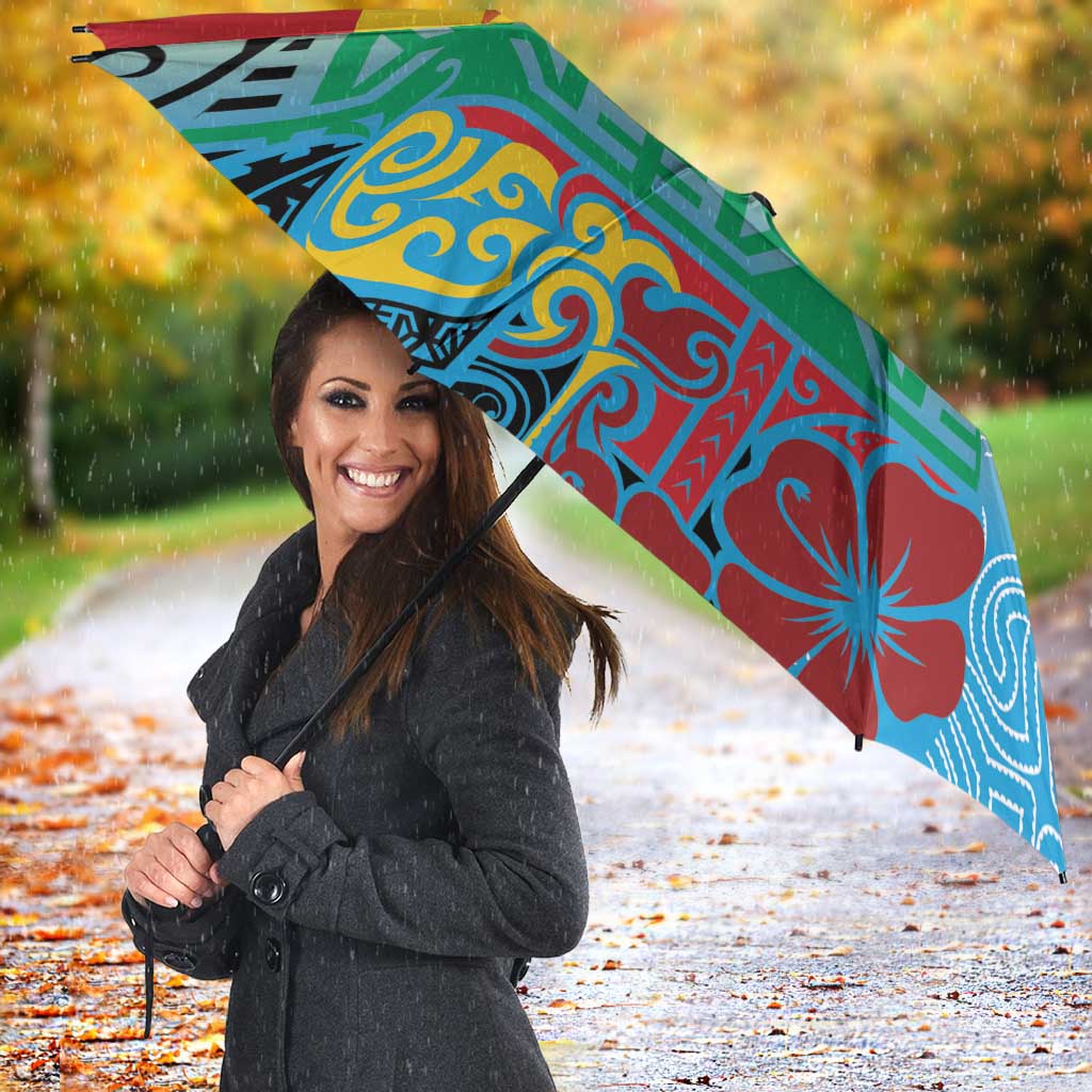 Personalised Torba PNG Day Umbrella Oro Tapa Pattern - Polynesian Pride