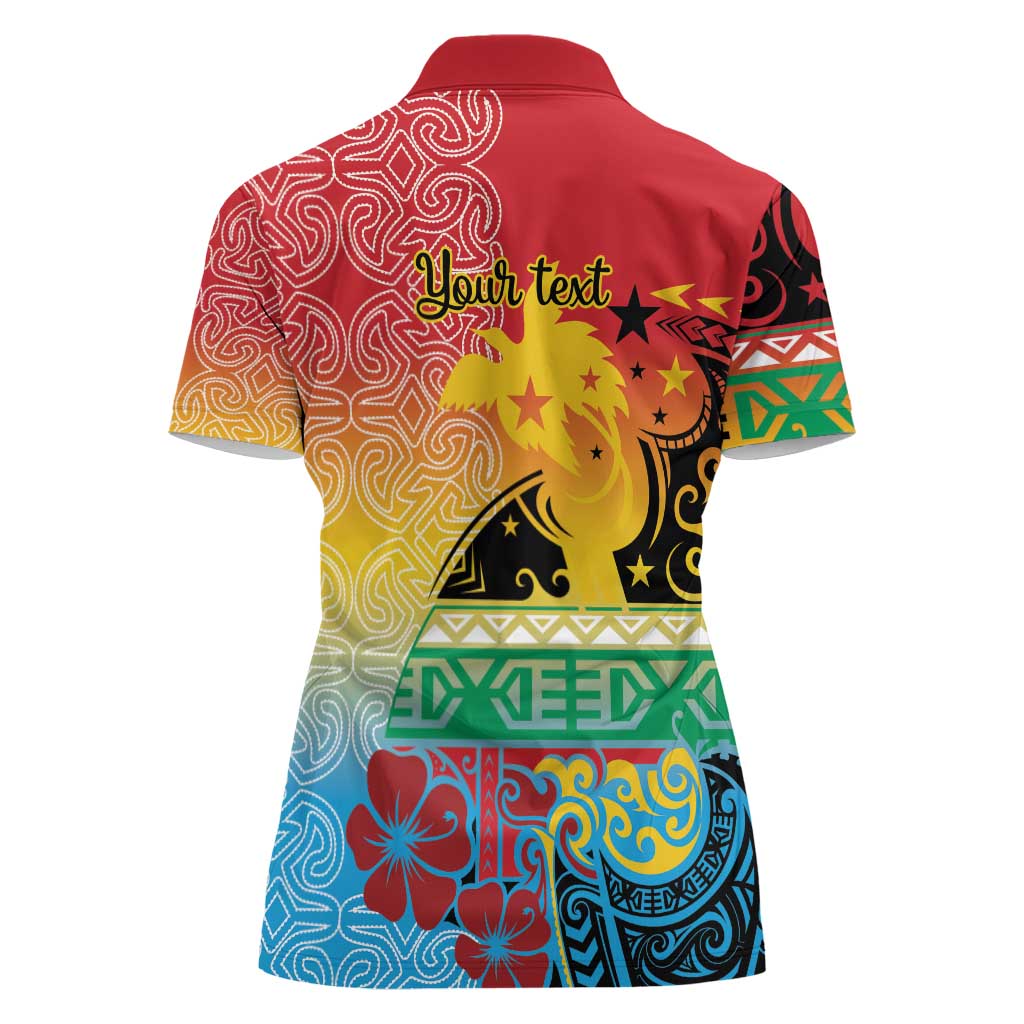 Personalised Torba PNG Day Women Polo Shirt Oro Tapa Pattern - Polynesian Pride