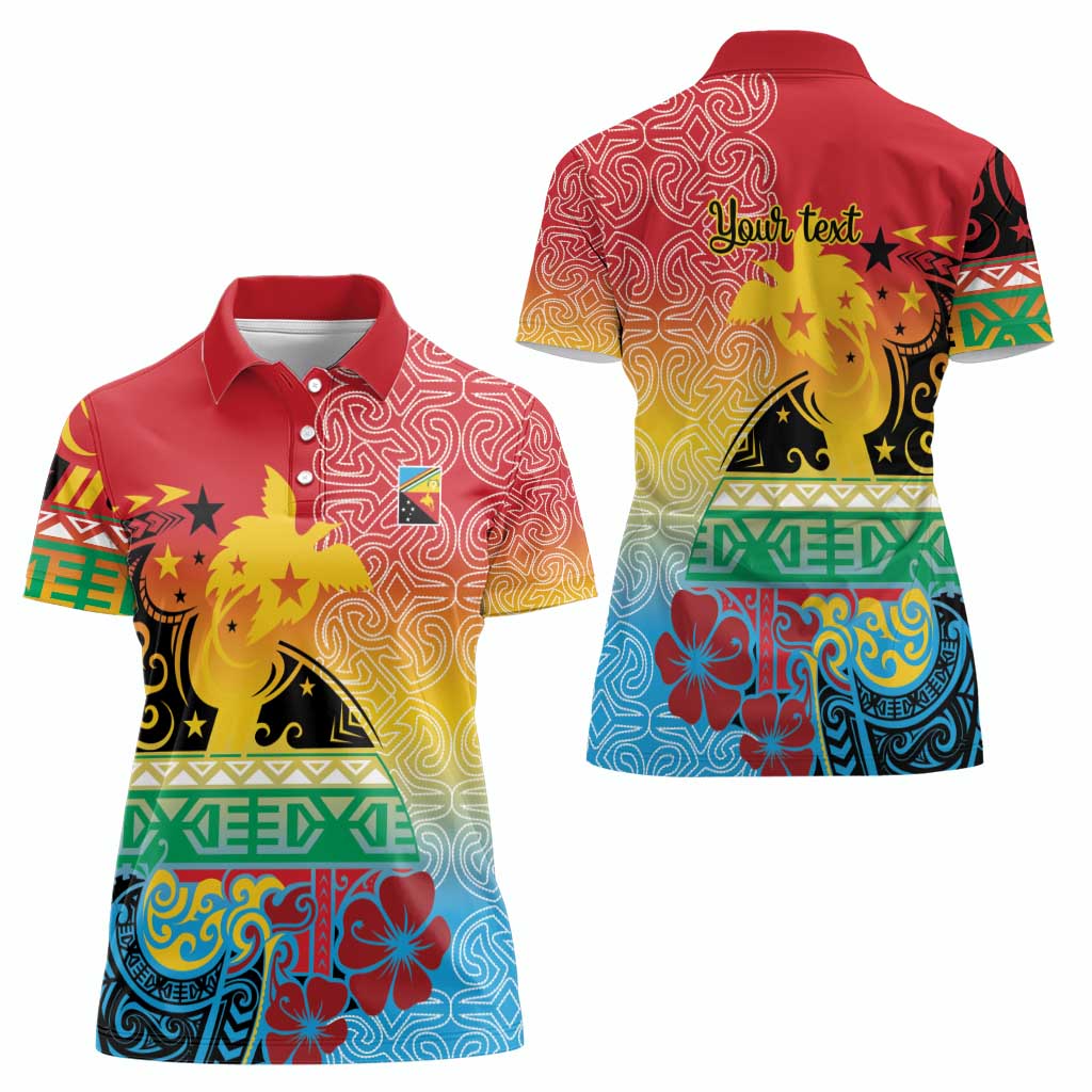 Personalised Torba PNG Day Women Polo Shirt Oro Tapa Pattern - Polynesian Pride