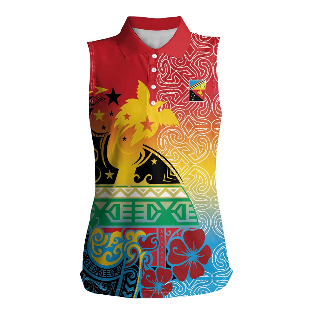 Personalised Torba PNG Day Women Sleeveless Polo Shirt Oro Tapa Pattern - Polynesian Pride