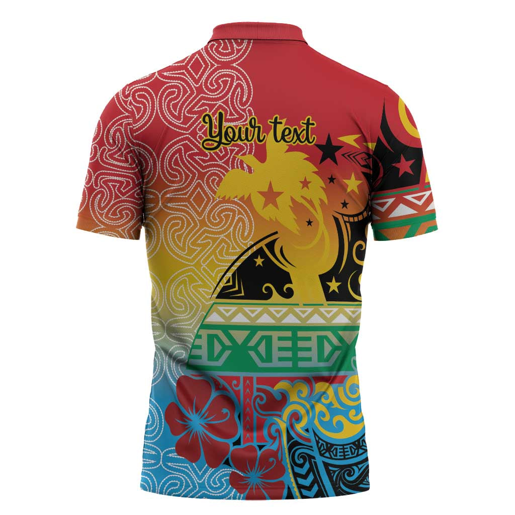 Personalised Torba PNG Day Zipper Polo Shirt Oro Tapa Pattern - Polynesian Pride