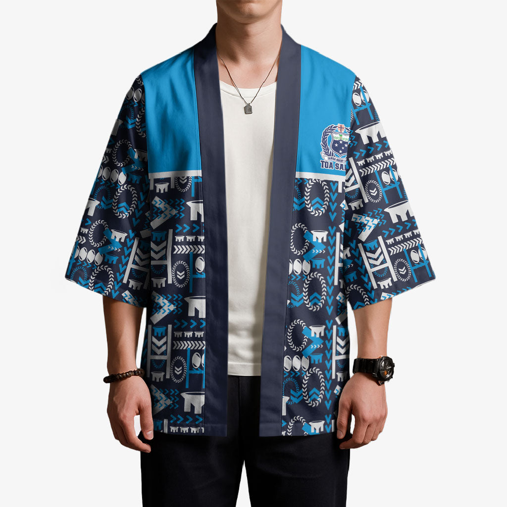 Samoan Warrior Island Heritage Kimono Ocean Island Geometry Blue Style LT9 - Polynesian Pride
