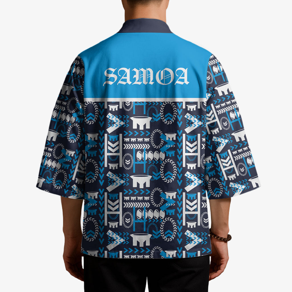 Samoan Warrior Island Heritage Kimono Ocean Island Geometry Blue Style LT9 - Polynesian Pride