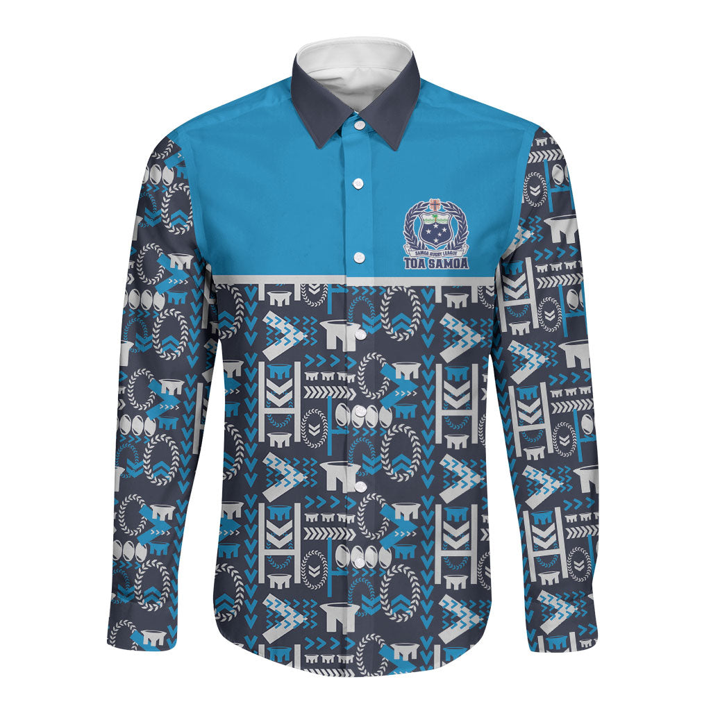 Samoan Warrior Island Heritage Long Sleeve Button Shirt Ocean Island Geometry Blue Style LT9 Unisex Blue - Polynesian Pride