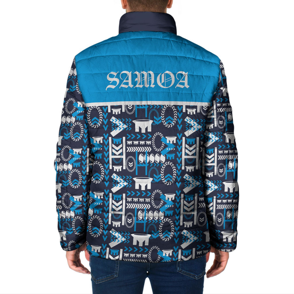 Samoan Warrior Island Heritage Padded Jacket Ocean Island Geometry Blue Style LT9 - Polynesian Pride