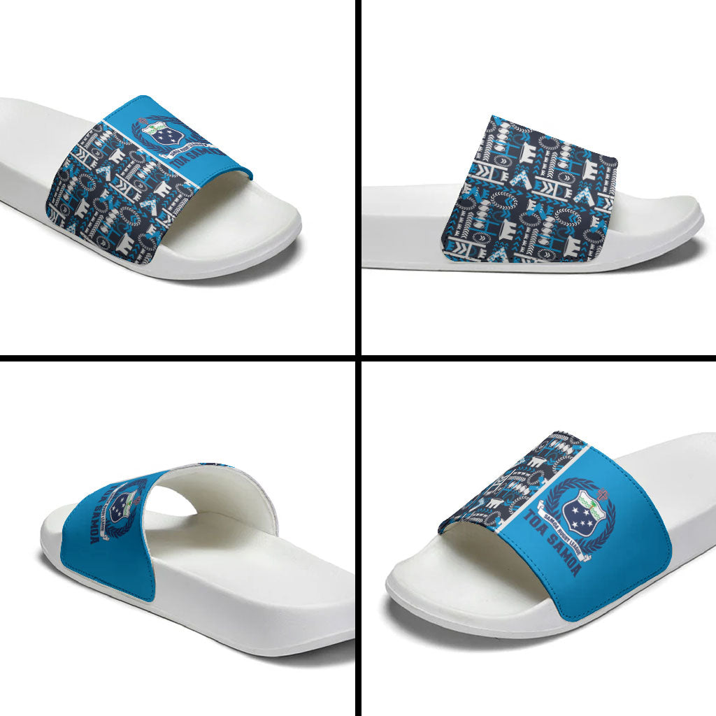 Samoan Warrior Island Heritage Slide Sandals Ocean Island Geometry Blue Style LT9 - Polynesian Pride