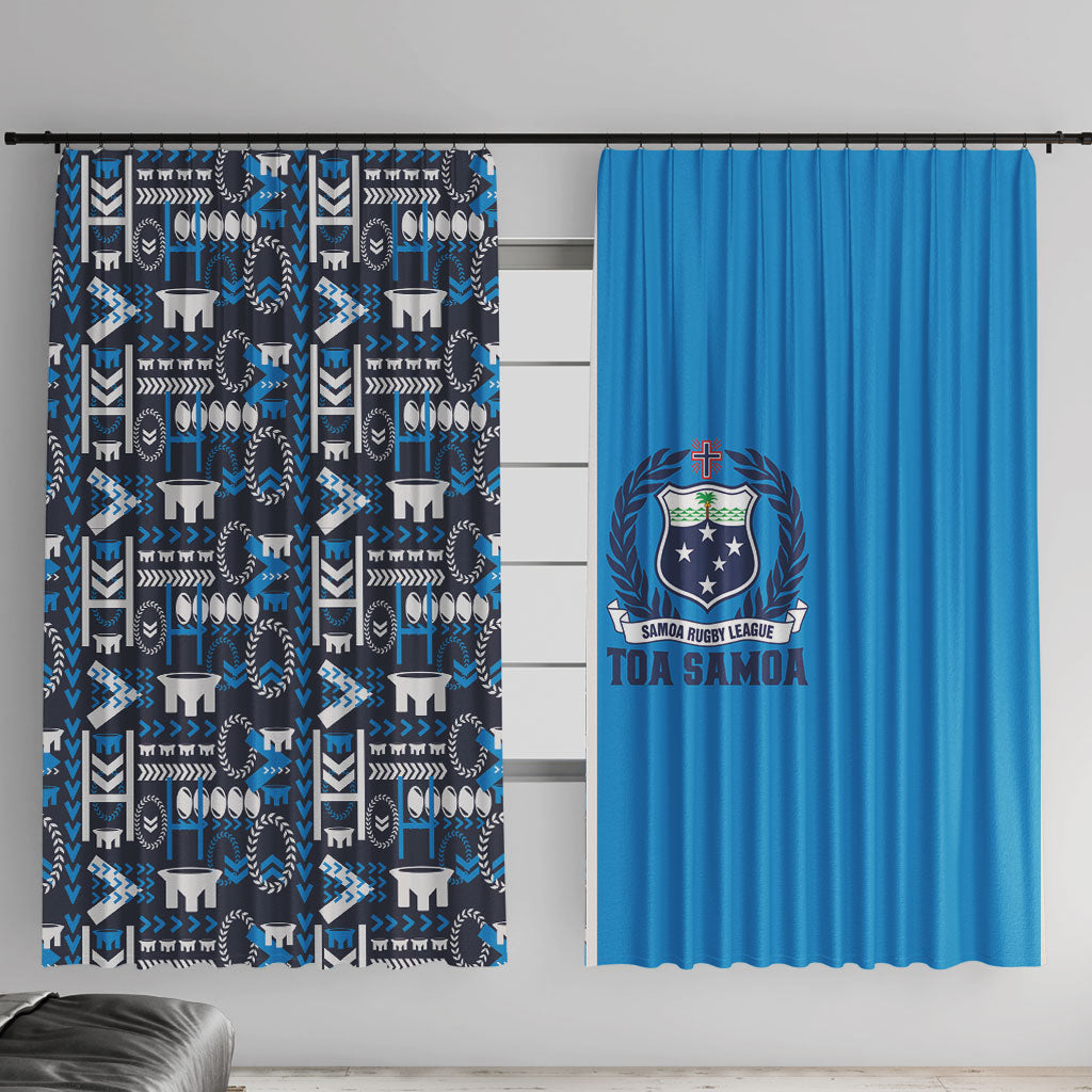 Samoan Warrior Island Heritage Window Curtain Ocean Island Geometry Blue Style LT9 With Hooks Blue - Polynesian Pride