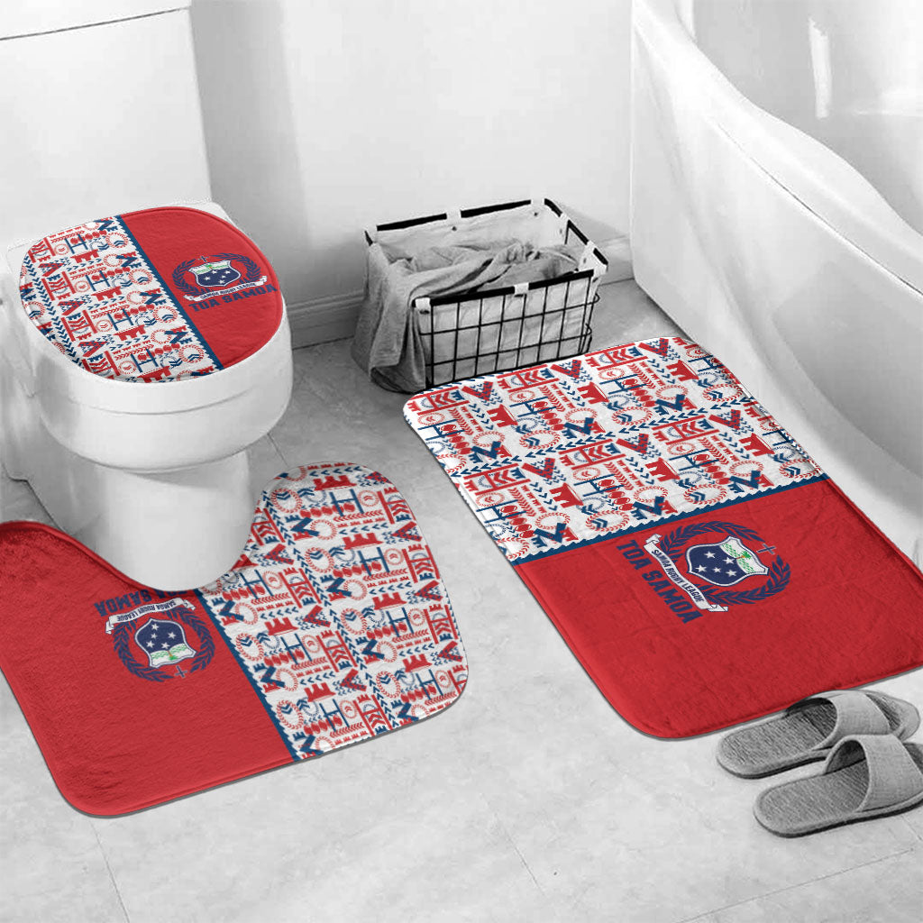 Samoan Warrior Island Heritage Bathroom Set Ocean Island Geometry Red Style LT9 Mat Set Only (3 pcs) One Size Red - Polynesian Pride