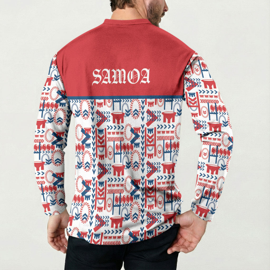 Samoan Warrior Island Heritage Button Sweatshirt Ocean Island Geometry Red Style LT9 - Polynesian Pride