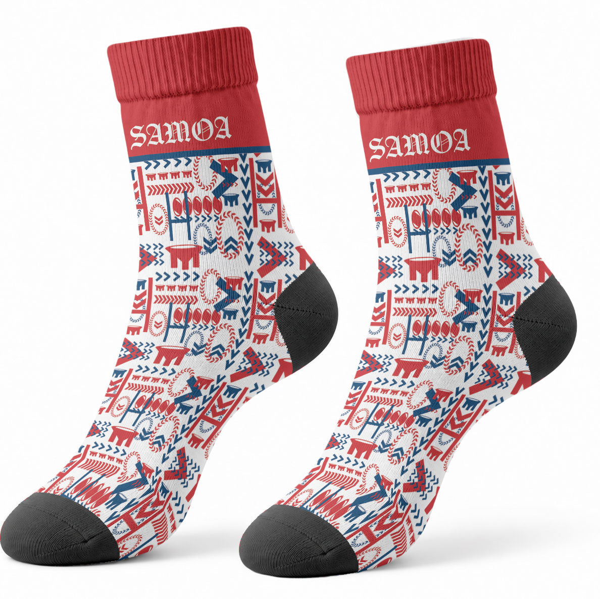 Samoan Warrior Island Heritage Crew Socks Ocean Island Geometry Red Style LT9 - Polynesian Pride