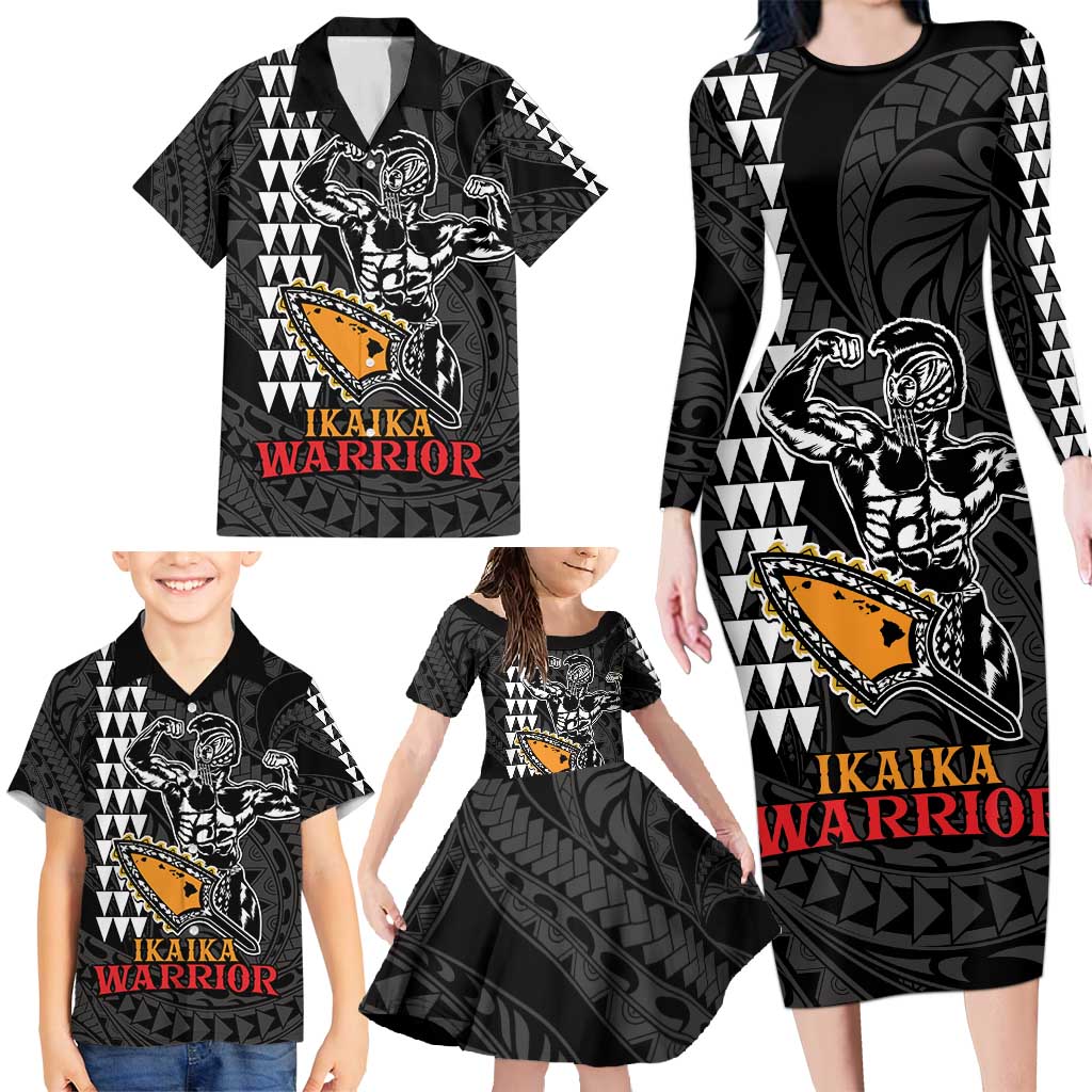 Aloha Spirit Ikaika Warrior Helmet Family Matching Long Sleeve Bodycon Dress and Hawaiian Shirt