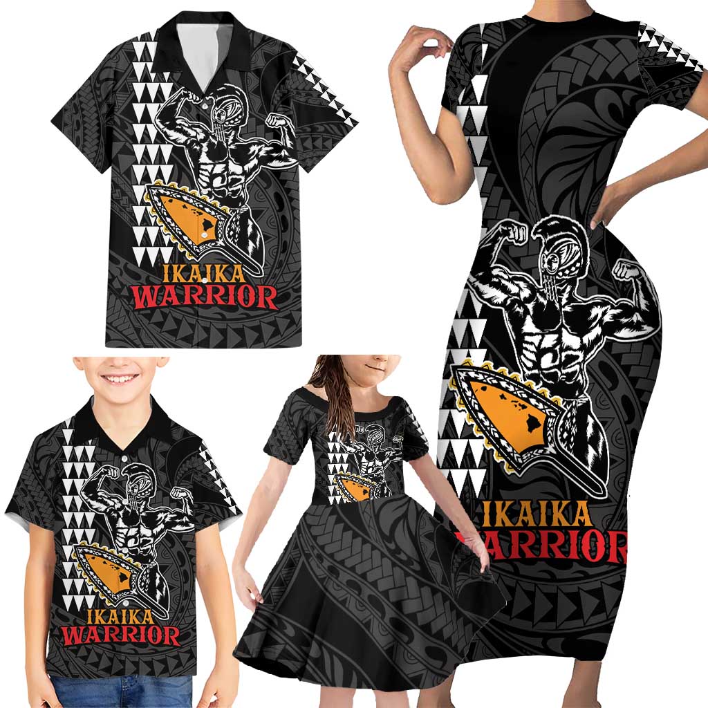 Aloha Spirit Ikaika Warrior Helmet Family Matching Short Sleeve Bodycon Dress and Hawaiian Shirt