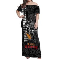 Aloha Spirit Ikaika Warrior Helmet Off Shoulder Maxi Dress LT9 Women Black - Polynesian Pride