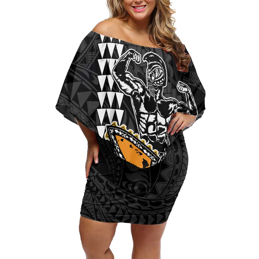 Aloha Spirit Ikaika Warrior Helmet Off Shoulder Short Dress LT9 Women Black - Polynesian Pride