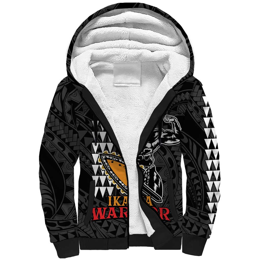 Aloha Spirit Ikaika Warrior Helmet Sherpa Hoodie LT9 Unisex Black - Polynesian Pride
