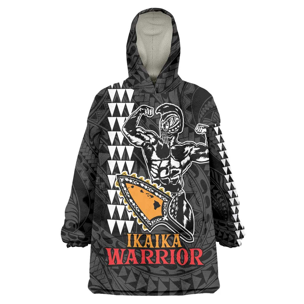 Aloha Spirit Ikaika Warrior Helmet Wearable Blanket Hoodie LT9 One Size Black - Polynesian Pride