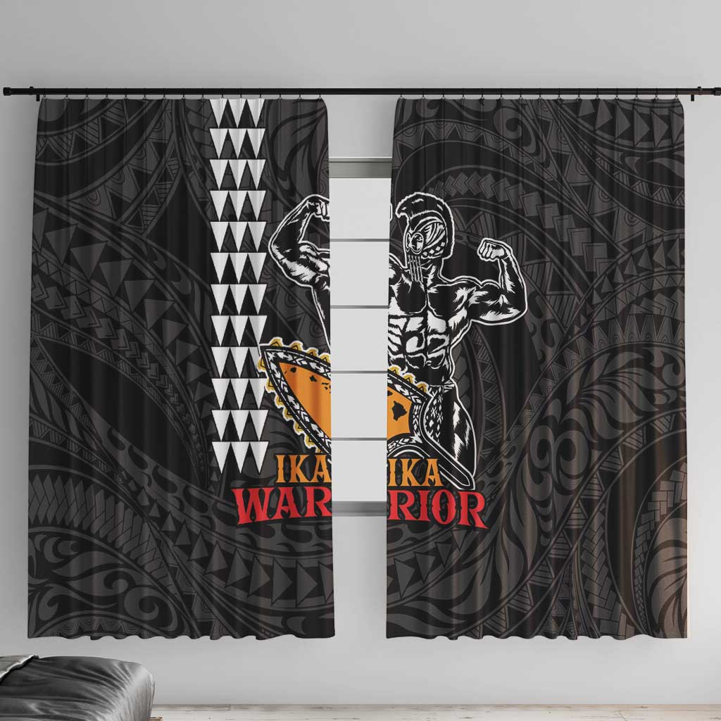 Aloha Spirit Ikaika Warrior Helmet Window Curtain LT9 With Hooks Black - Polynesian Pride