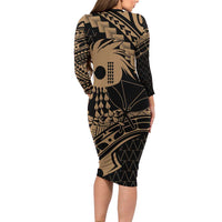 Ikaika Hawaiian Mythic Koa Tribal Warrior Family Matching Long Sleeve Bodycon Dress and Hawaiian Shirt