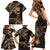 Ikaika Hawaiian Mythic Koa Tribal Warrior Family Matching Short Sleeve Bodycon Dress and Hawaiian Shirt