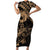 Ikaika Hawaiian Mythic Koa Tribal Warrior Family Matching Short Sleeve Bodycon Dress and Hawaiian Shirt