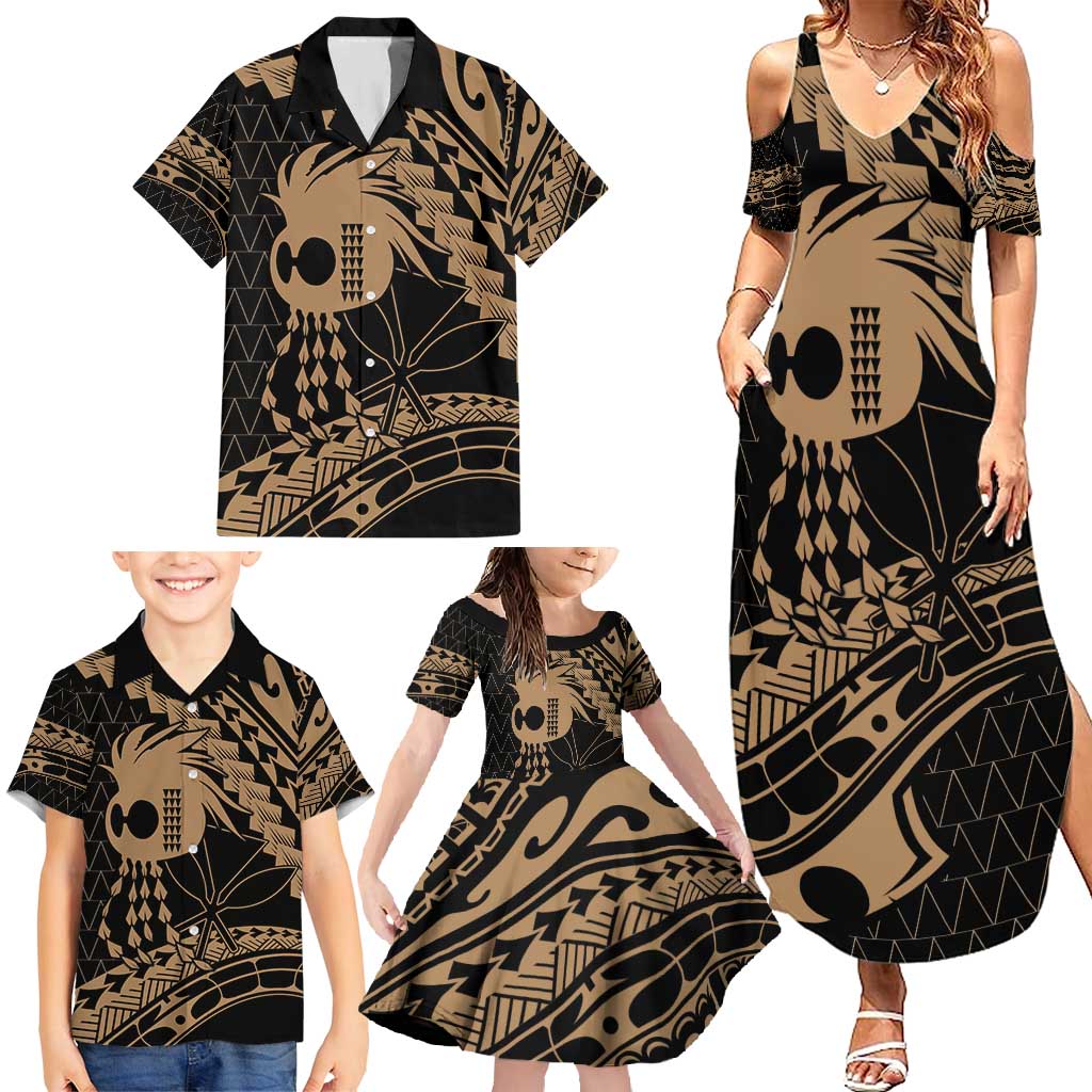 Ikaika Hawaiian Mythic Koa Tribal Warrior Family Matching Summer Maxi Dress and Hawaiian Shirt