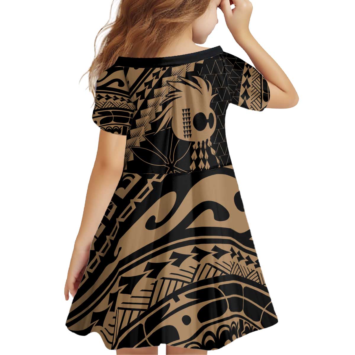 Ikaika Hawaiian Mythic Koa Tribal Warrior Kid Short Sleeve Dress
