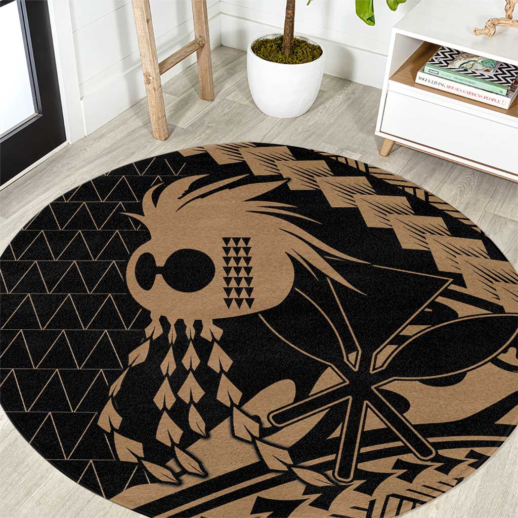 Ikaika Hawaiian Mythic Koa Tribal Warrior Round Carpet