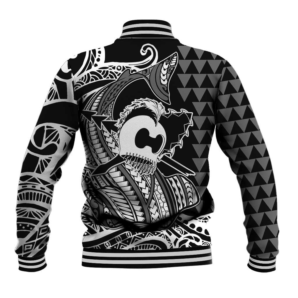Koa Ikaika Warrior Helmet with Shark Baseball Jacket Black Kakau Style LT9 - Polynesian Pride