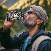 Koa Ikaika Warrior Helmet with Shark 4 in 1 Can Cooler Tumbler Black Kakau Style