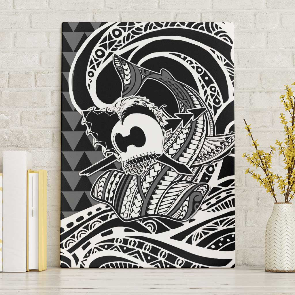 Koa Ikaika Warrior Helmet with Shark Canvas Wall Art Black Kakau Style LT9 Without Frame Black - Polynesian Pride