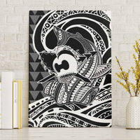 Koa Ikaika Warrior Helmet with Shark Canvas Wall Art Black Kakau Style LT9 Without Frame Black - Polynesian Pride