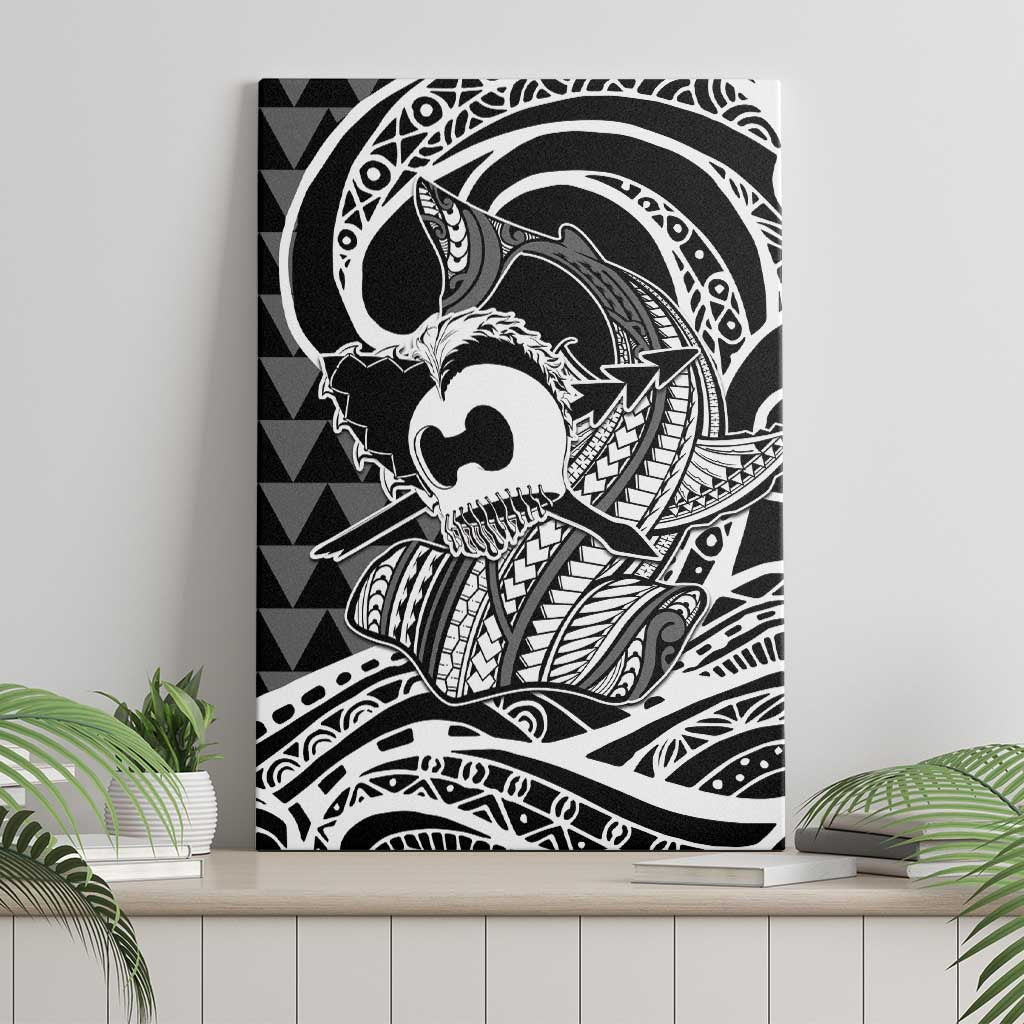 Koa Ikaika Warrior Helmet with Shark Canvas Wall Art Black Kakau Style LT9 - Polynesian Pride