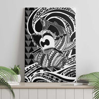 Koa Ikaika Warrior Helmet with Shark Canvas Wall Art Black Kakau Style LT9 - Polynesian Pride