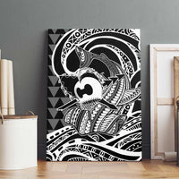 Koa Ikaika Warrior Helmet with Shark Canvas Wall Art Black Kakau Style LT9 - Polynesian Pride
