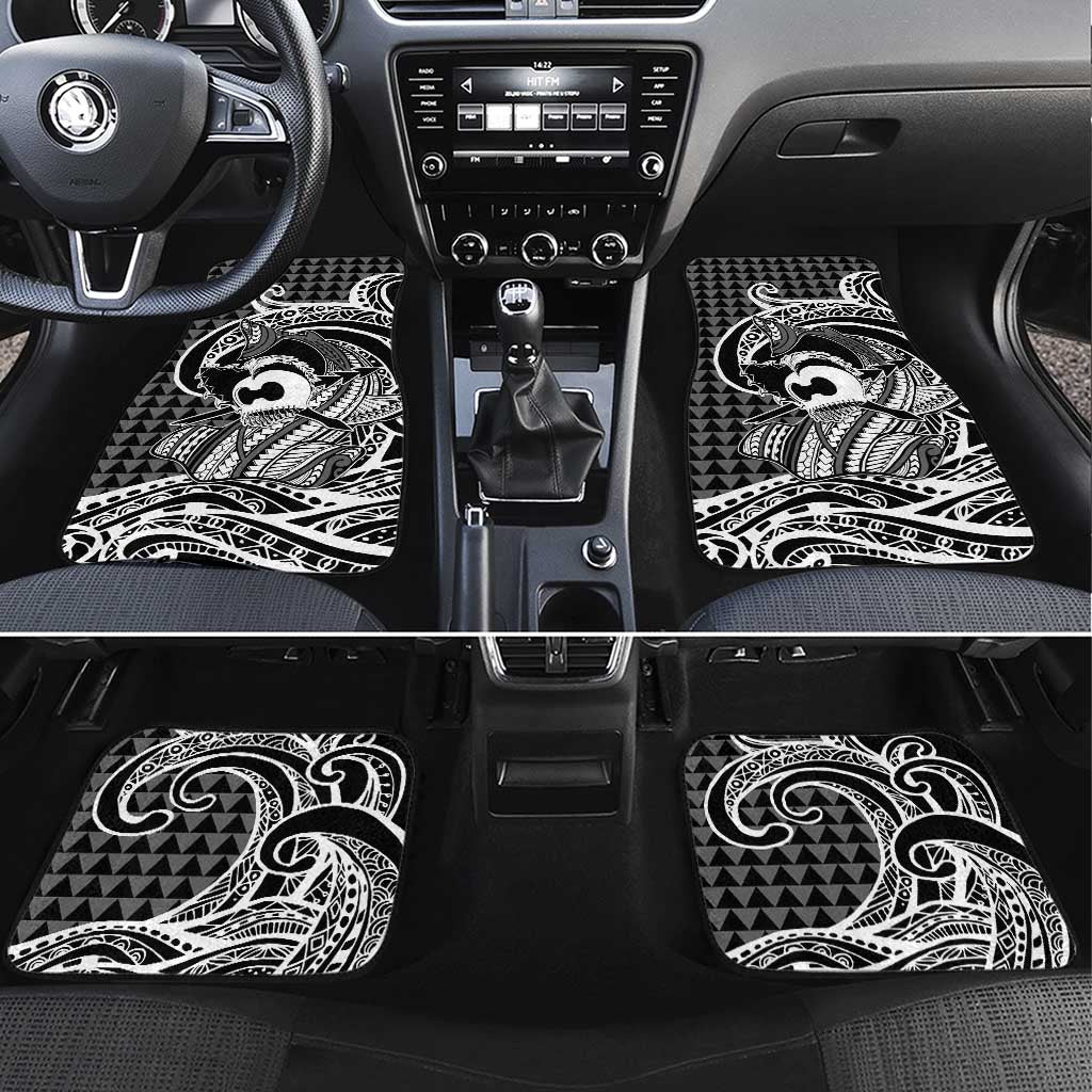 Koa Ikaika Warrior Helmet with Shark Car Mats Black Kakau Style LT9 Set 4pcs Black - Polynesian Pride