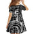 Koa Ikaika Warrior Helmet with Shark Family Matching Long Sleeve Bodycon Dress and Hawaiian Shirt Black Kakau Style