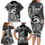 Koa Ikaika Warrior Helmet with Shark Family Matching Long Sleeve Bodycon Dress and Hawaiian Shirt Black Kakau Style