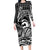 Koa Ikaika Warrior Helmet with Shark Family Matching Long Sleeve Bodycon Dress and Hawaiian Shirt Black Kakau Style