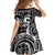 Koa Ikaika Warrior Helmet with Shark Family Matching Off The Shoulder Long Sleeve Dress and Hawaiian Shirt Black Kakau Style