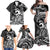 Koa Ikaika Warrior Helmet with Shark Family Matching Off Shoulder Maxi Dress and Hawaiian Shirt Black Kakau Style