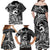 Koa Ikaika Warrior Helmet with Shark Family Matching Off Shoulder Maxi Dress and Hawaiian Shirt Black Kakau Style