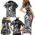 Koa Ikaika Warrior Helmet with Shark Family Matching Short Sleeve Bodycon Dress and Hawaiian Shirt Black Kakau Style