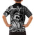 Koa Ikaika Warrior Helmet with Shark Family Matching Summer Maxi Dress and Hawaiian Shirt Black Kakau Style